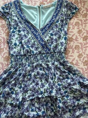 Alice + Olivia Light Blue Floral Tiered Dress